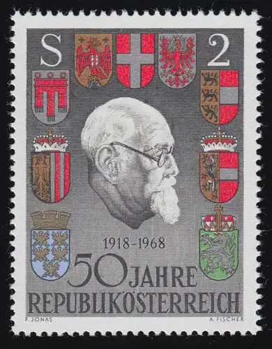 1273 50 Jahre Rep. Österreich, Karl Renner + Wappen Bundesländer, 2 S ** 