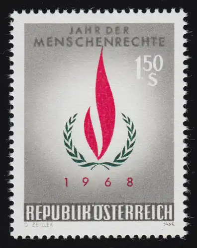 1272 Int. Jahr d. Menschenrechte, Lorbeerkranz & Flamme, Emblem UN, 1.50 S ** 