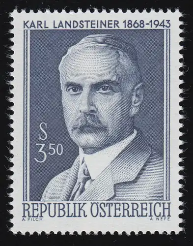1266 100e anniversaire, Karl Landsteiner (1868-1943) Bactériologue, 3.50 S, **