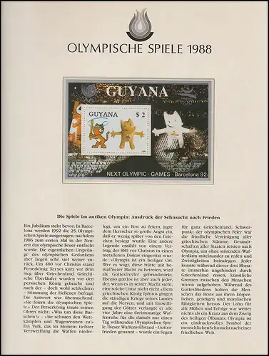 Jeux olympiques 1988 Séoul - Guyana bloc, mascotte Hodori + Cobi **