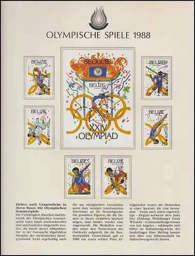 Jeux olympiques 1988 Séoul - Belize Block + ensemble d'athlètes feu olympique **