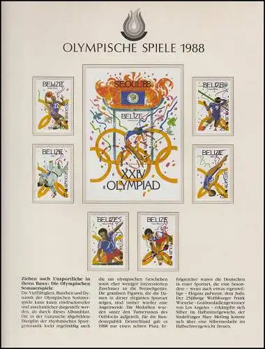 Olympische Spiele 1988 Seoul - Belize Block + Satz Athleten olympisches Feuer **