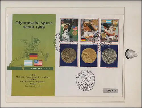 Jeux olympiques 1988 Séoul - Paraguay Lettre n° *0939 Tennis Femmes 8.3.1989