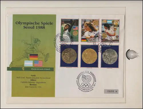 Olympische Spiele 1988 Seoul - Paraguay Brief Nr. *0939 Tennis Damen 8.3.1989