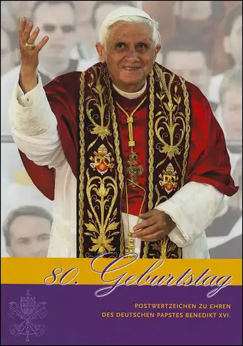 Post-édition: 80e anniversaire du pape Benoît XVI 1927-2007, avec 5 timbres 2007 **