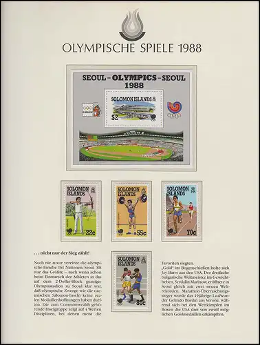 Jeux olympiques 1988 Séoul - Îles Salomon, 1 x bloc + ensemble de sports **