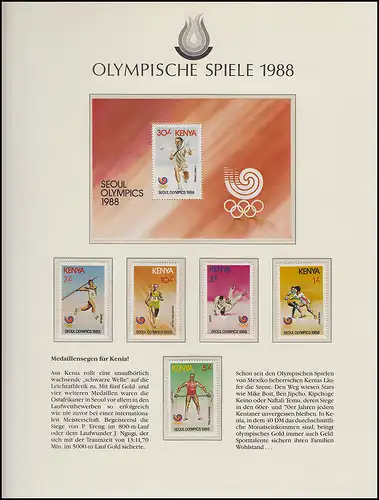 Jeux olympiques 1988 Séoul - Kenya, 1 x bloc + ensemble de sports **
