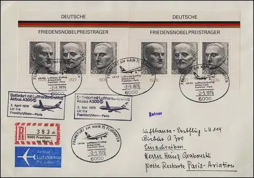 Erstflug Airbus A 300 Lufthansa LH 114 Frankfurt Main / Paris 2.5.1976 R-Brief