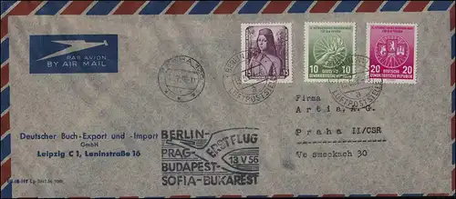 Vol d'ouverture Lufthansa Air Post Air Mail DDR Berlin 13.5.1956 / Prague 14.5.56