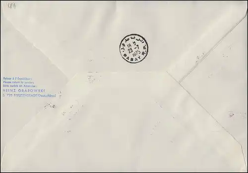 Premier vol Poste aérienne Lufthansa LH 516 Frankfurt Main 10.7.75/ Rabat 23.7. 75 R-Lettre