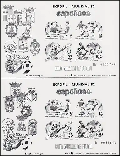 Spanien Block 25 und Block 26 Fußball-WM 1982 - beide als Schwarzdruck im Paar