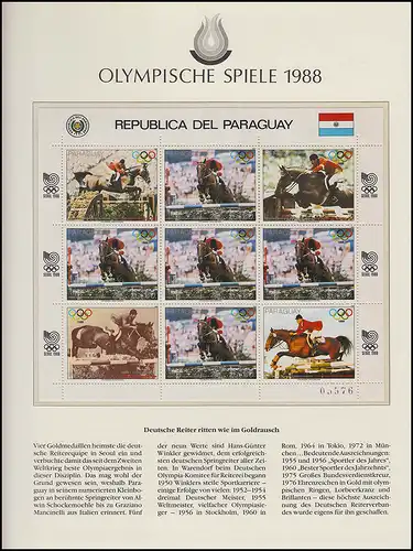 Olympische Spiele 1988 Seoul - Paraguay, Kleinbogen Springreiten Nr. 05576 **