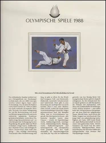 Olympische Spiele 1988 Seoul - Zambia, 1 Block, Judo, postfrisch **