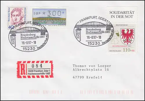 1941 Hochwasserhilfe MiF R-Brief S-R-Z Hochwasserhilfe Frankfurt/Oder 19.8.1997