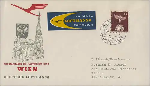 Eröffnungsflug Lufthansa Luftpost München 28.4.1957 / Wien 101 28.4.57
