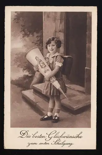 HB Nr.5081 Foto Mädchen Kleid Schule Kind Ranzen Schultüte Leipzig 8.4.31