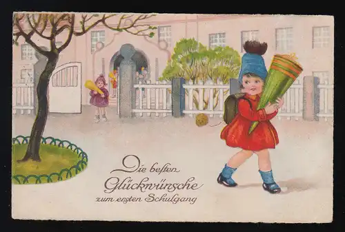 AK ERIKA Nr. 6389 Enfants 1er jour d'école Course Filles Sac scolaire Leipzig 4.4.32