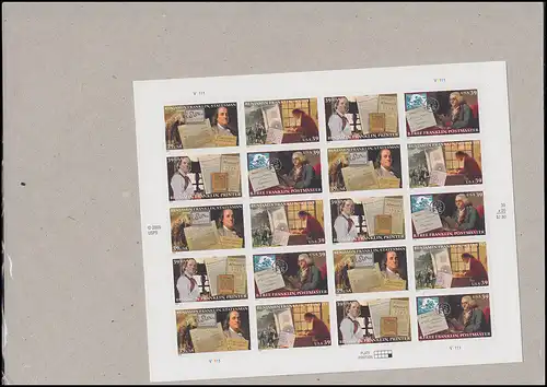 USA - feuille de feuille Américaine célèbre: 4065-4068 Benjamin Franklin 2006, **