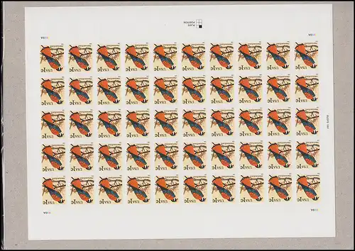 USA - Folienblatt 3240 Vögel: Amerikanischer Turmfalke mit 50 Marken **