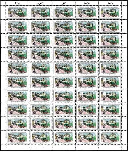 Kompletter Bogen 822 Eisenbahn FN 1 mit PLF I Punkt im Baum, Feld 50 **