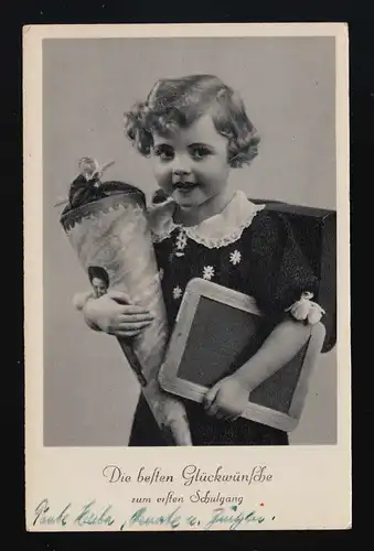 Rokat Photo AK Filles boucles Robe Ardoises Sac scolaire, Frankenberg 25.8.42