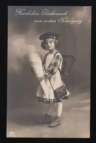 EAS Photo AK 9317/6 Sac pour fille Karokleid Locken Ranzen, Suhl 18.4.1915