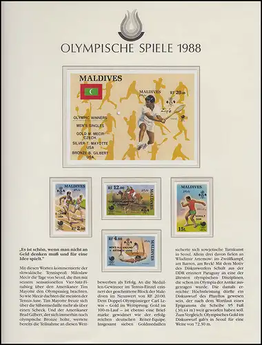 Olympische Spiele 1988 Seoul - Malediven Block Satz ungezähnt Sieger Athleten **