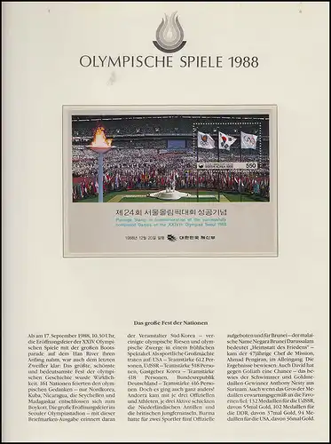 Olympische Spiele 1988 Seoul - Südkorea, Block, Erinnerung Eröffnungsfeier ** 