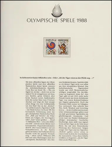 Olympische Spiele 1988 Seoul - Costa Rica, Satz, Signet Emblem Hodori **