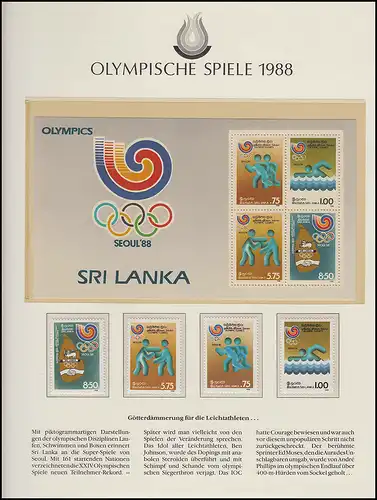 Jeux olympiques 1988 Séoul - Sri Lanka, bloc ensemble de pictogrammes Boxes Courir **