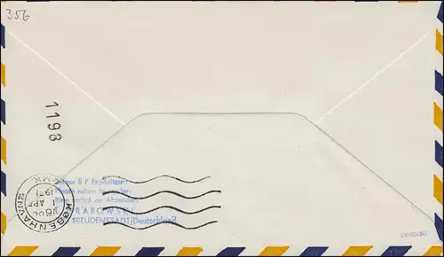 Erstflug Luftpost Lufthansa LH 014 Boeing 737, Hannover / Kopenhagen 1.4.1971