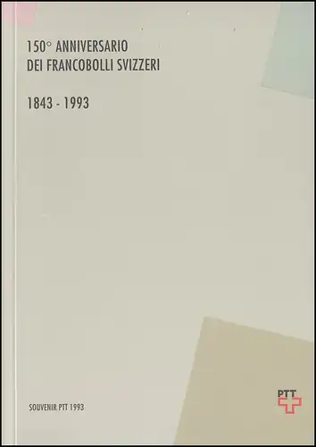 Suisse Souvenir PTT 7c 150 ans Timbres 1993, texte italien