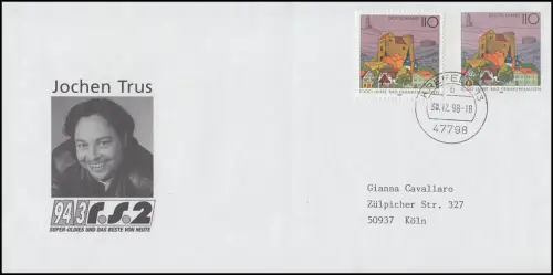 Enveloppe publicitaire WU 2 I Jochen Trus - première édition avec MICHEL 1978, KREFELD 30.12.98