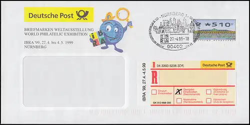 Point R spécial IBRA'99: lettre R appropriée ATM 510 comme ÜE, SSt NÜRNBERG 27.4.99