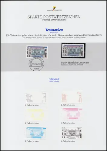Dossier de l'imprimerie fédérale 1994: y compris 8 feuilles de document avec 23 impressions de test