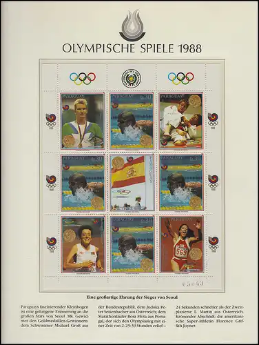 Olympische Spiele 1988 Seoul - Paraguay, Kleinbogen, Gold Judo Schwimmen **