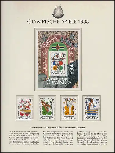 Olympische Spiele 1988 Seoul - Dominica, Block + Satz, Fußball, Kajak, Barren **
