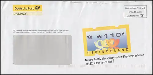 Freimachung ePost - Werbebrief der Post für neue ATM Posthörner, September 1999