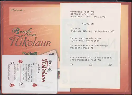 Post-édition Lettres de Nicolas avec dépliant Marques SSt, ET-Quitung 30.11.98