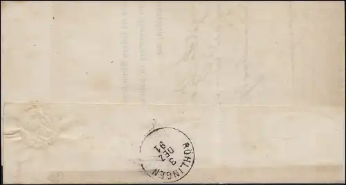 103 Service 5 Pf. EF Königl. Office de l'état civil ELLWANGEN 3.12.1891 selon RÖHLINGEN