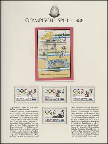 Olympische Spiele 1988 Seoul - Sierra Leone, 1 Block + Satz, Sport Athleten **