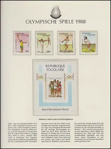 Olympische Spiele 1988 Seoul - Togo, 1 Block + Satz, Sport Athleten **