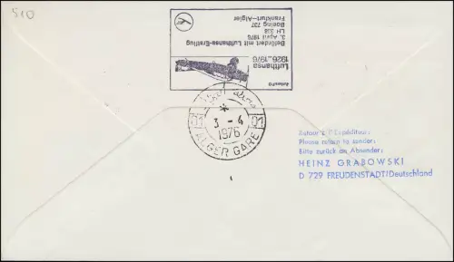 Premier vol Boeing 737 LH 338 Lufthansa R-Brief Frankfurt (Main) / Alger 3.4.1976