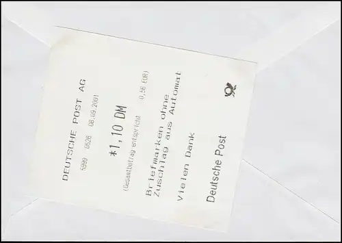 Erster Sielaff-Sonder-Standort: Automaten-Nummer 5999, Bf. ATM SSt BERLIN 8.9.01