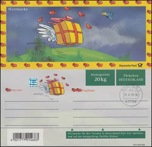 Päckchenadresszettel PZ 6/04 Liebe DEUTSCHLAND, Ersttagsstempel KREFELD 1.10.98