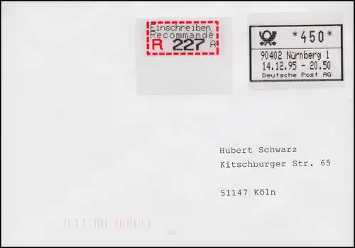 ABAS Das erste automatische Briefannahmesystem NÜRNBERG als R-FDC 14.12.1995