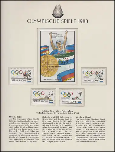 Jeux olympiques 1988 Séoul - Sierra Leone 1 x bloc + jeu de médailles