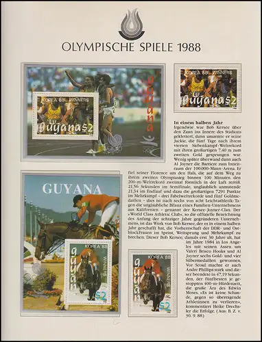Jeux olympiques 1988 Séoul - Guyane quatre blocs + ensemble, frais de port **
