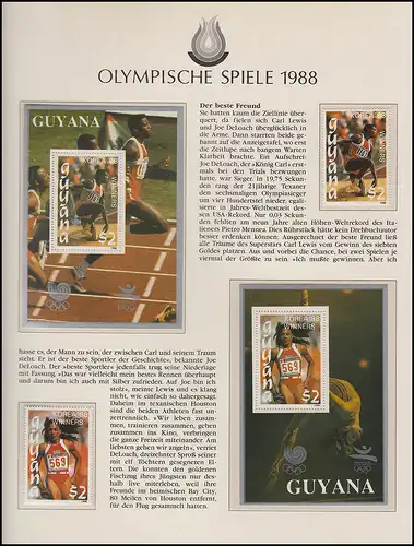 Jeux olympiques 1988 Séoul - Guyane quatre blocs + ensemble, frais de port **