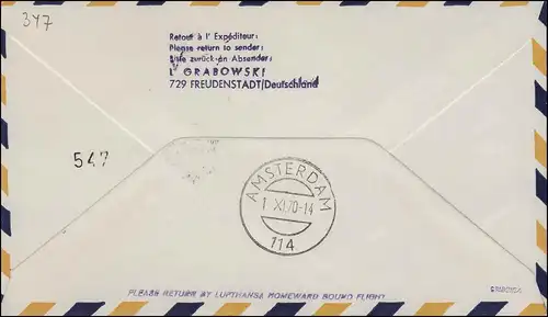 Premier vol Lufthansa LH 402 Airmail Stuttgart - New York via Amsterdam 1.11.1970
